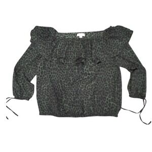 MICHAEL Michael Kors 1X Leopard Print Ruffle Long‎ Sleeve Blouse Top